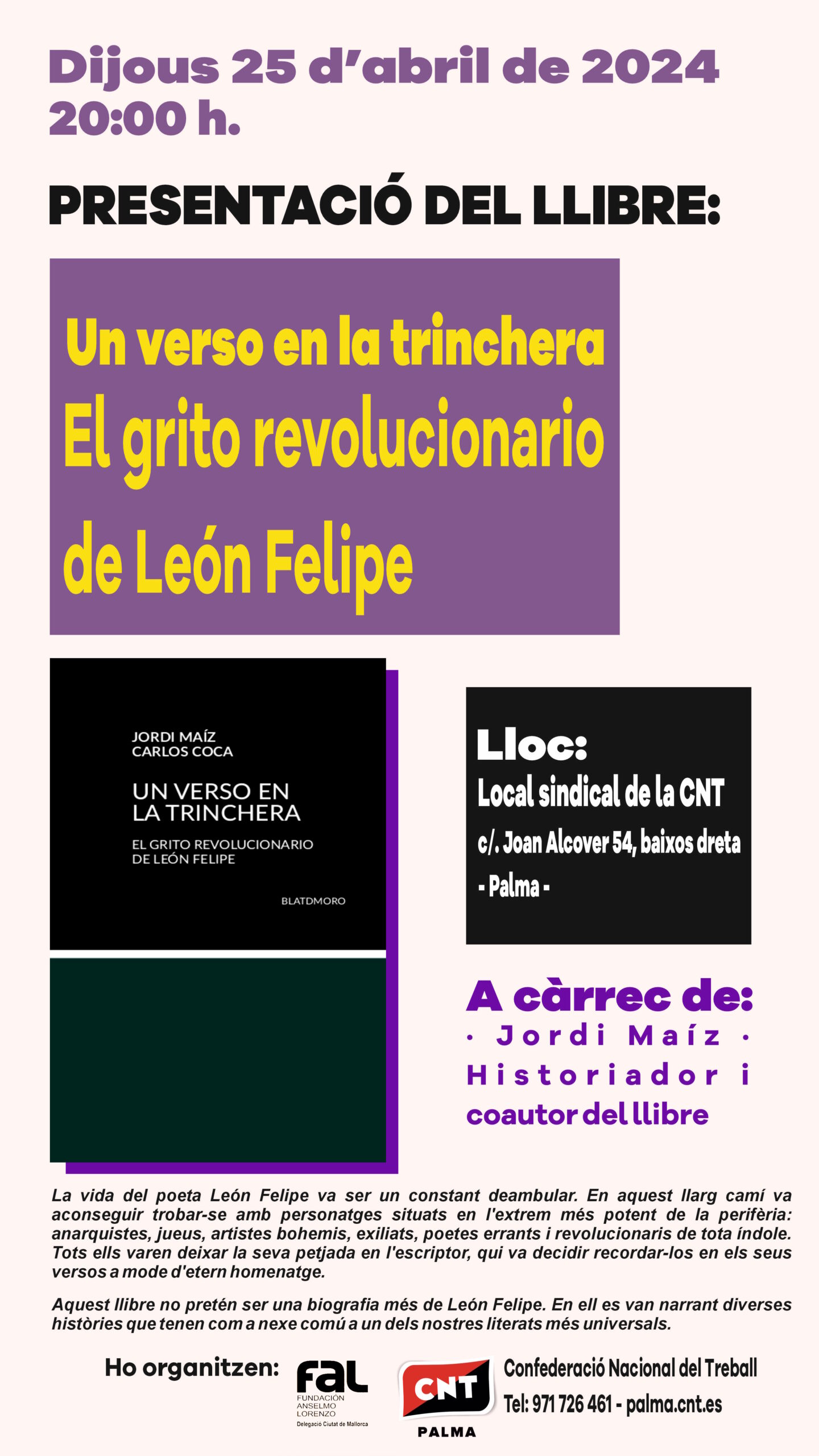 Presentació del llibre: “Un verso en la trinchera. El grito revolucionario de León Felipe”.
